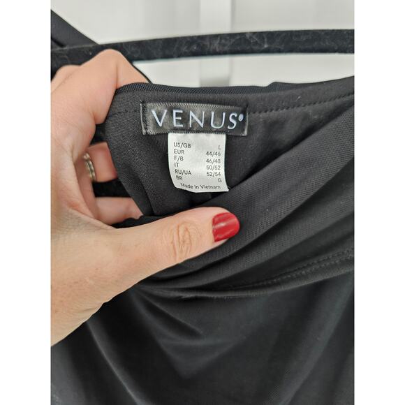 Venus Women's Black Summer Collar Ruched Short Sleeve Casual Midi Dress Size L - Picture 3 of 4